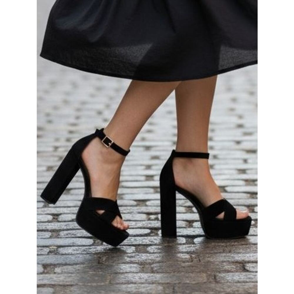 Black Suede Platform Sandal Block Heel Square Toe Ankle Strap Size 10.5 NEW - Picture 12 of 12